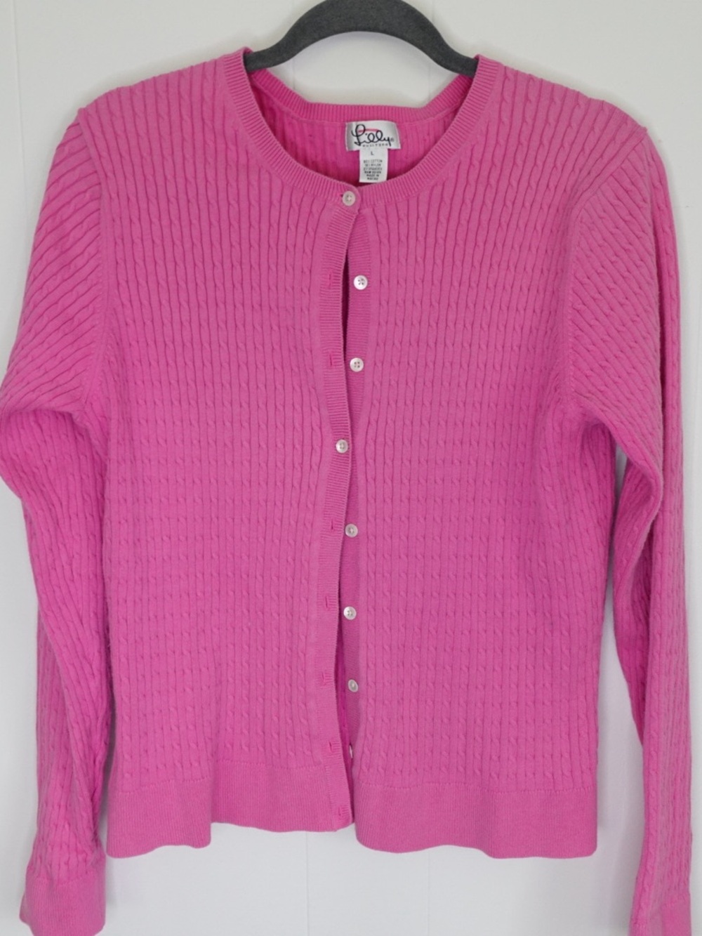 Lilly Pulitzer Bright Pink Cable Knit Button-Up Cardigan